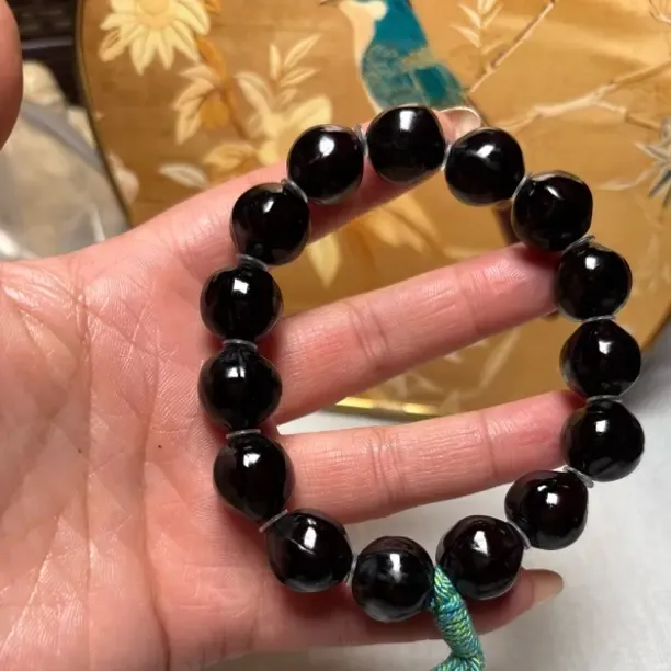 卡1.5手串优选黑油亮单圈半透翠时尚素款黑美人橄榄核