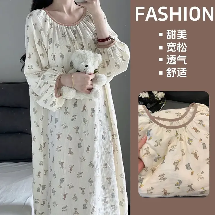 春秋兔子长袖睡裙女款爆款2025新款卡通宽松显瘦中长款睡衣出门款
