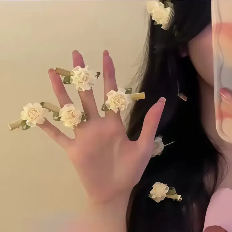 【咕噜】甜美奶白超仙茉莉花发夹女森系鸭夹气质优雅少女夹子碎发夹