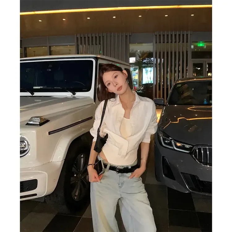 设计感洋气显瘦修身衬衣假两件连体衬衫女夏季法式薄款收腰上衣女