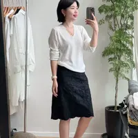 秋季新款宽松V领树纹长袖上衣