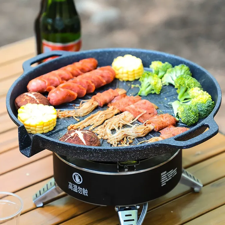 步林户外烤盘烧烤不粘锅煎锅含锅盖折叠便携套锅送木铲