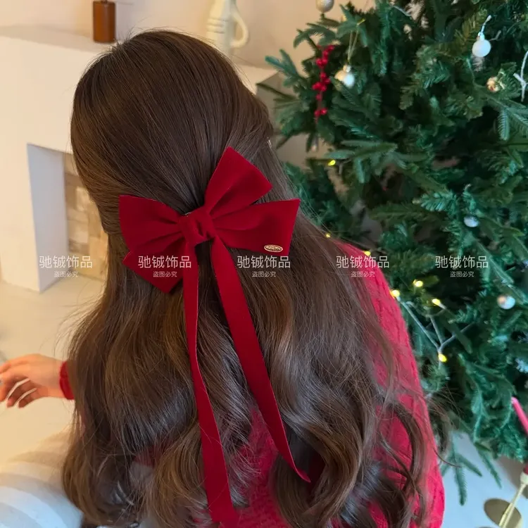 甜心公主~新年红丝绒蝴蝶结鸭嘴夹氛围感甜美减龄少女发饰