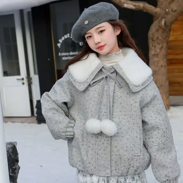 女童冬季加绒加厚休闲百搭洋气呢子外套