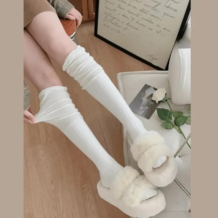 小腿袜子女搭配靴子堆堆袜春秋季美拉德长筒靴袜jk白色过膝袜