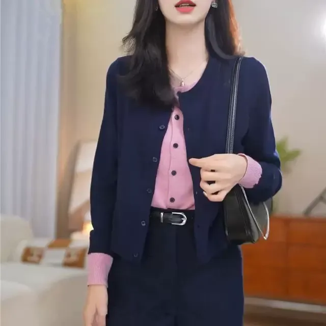 假两件针织衫开衫秋冬新款2025韩版宽松高级感小个子上衣外套毛衣