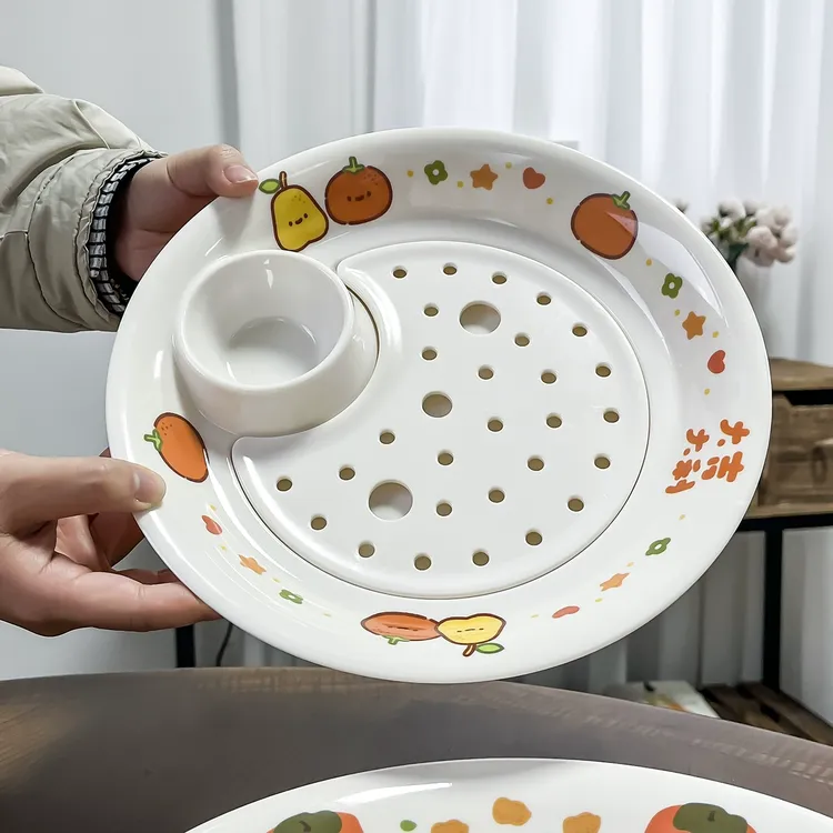 【冬季好物】双层沥水饺子专用盘带醋碟食品级家用分格餐具新款