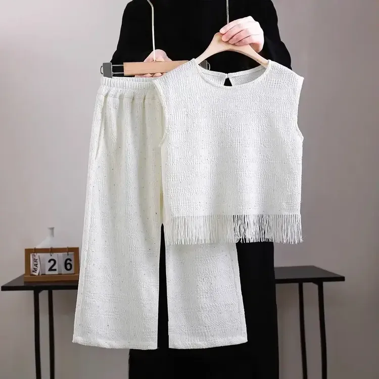 上衣显瘦夏季时尚烫钻新款女童重工无袖洋气白月光女童夏装套装