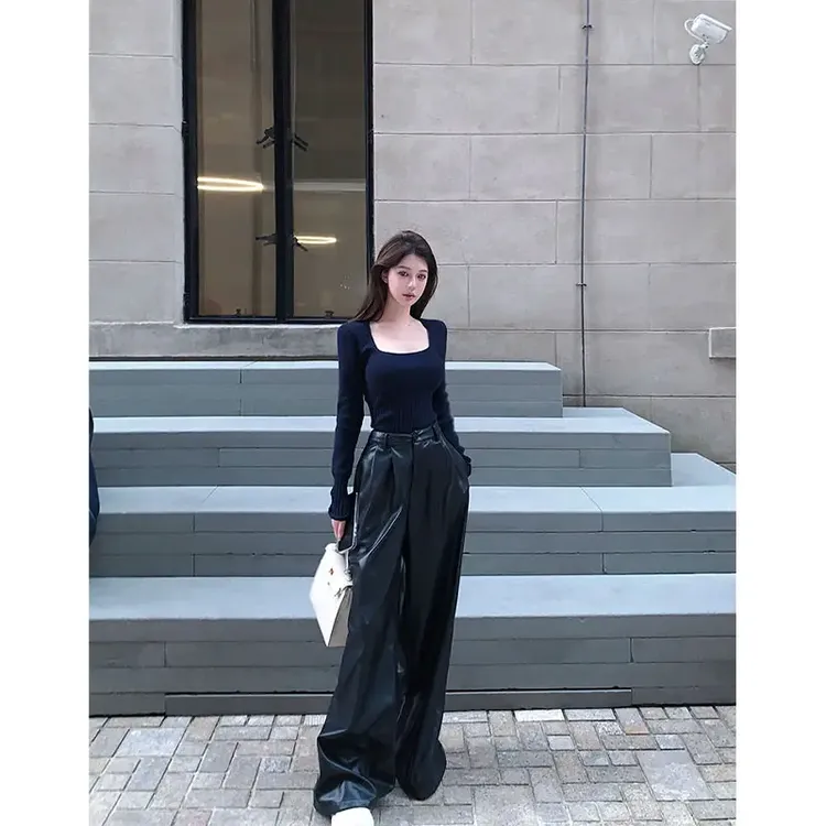打底衫女内搭可外穿洋气2025早春纯色U领修身针织长袖上衣T恤