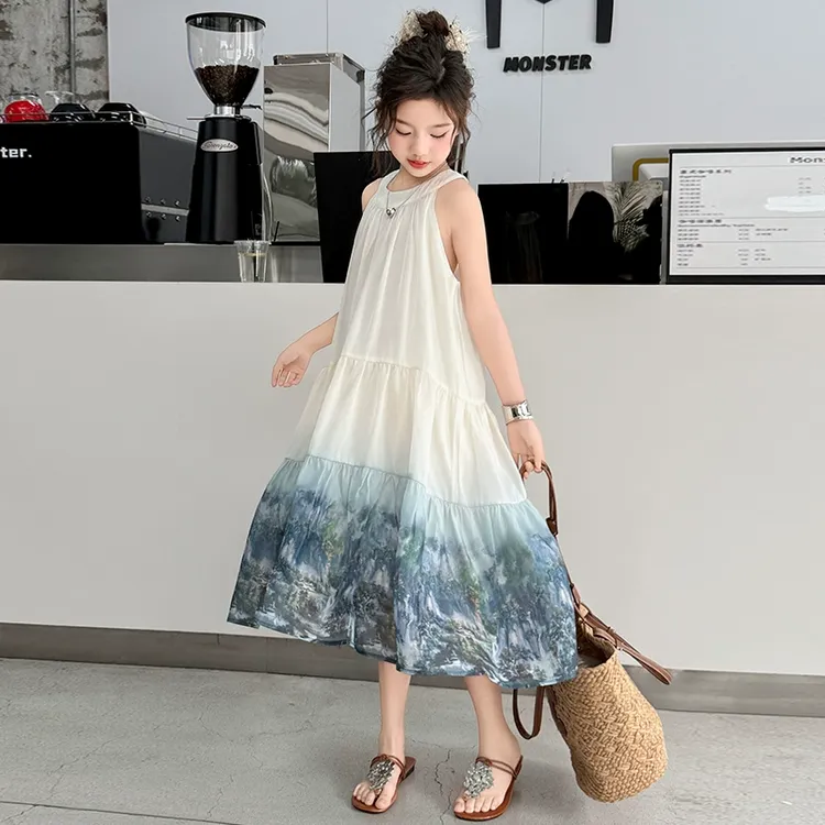 女童连衣裙夏季2025新款儿童洋气无袖裙子夏装中大童背心裙度假风