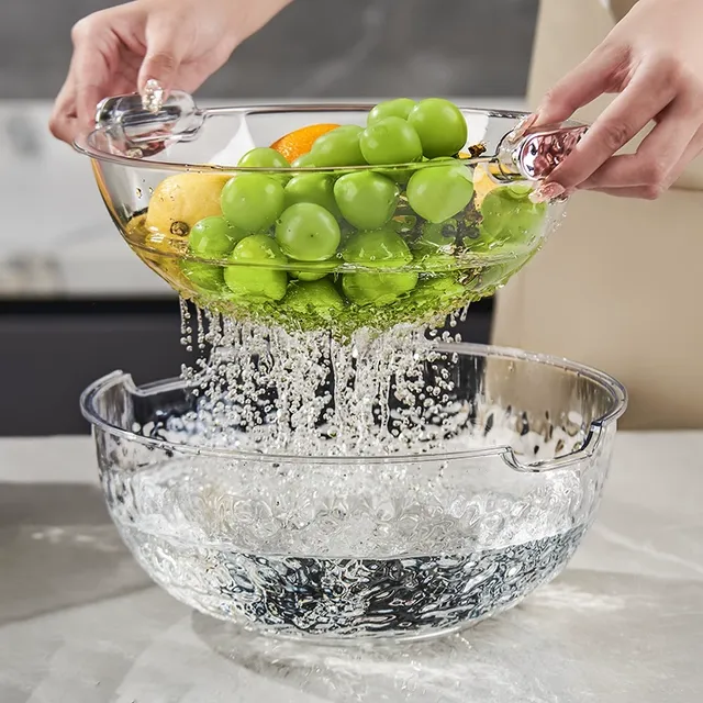 波纹淘菜盆沥水篮子新款厨房家用果盘洗水果洗菜双层淘米神器滤水