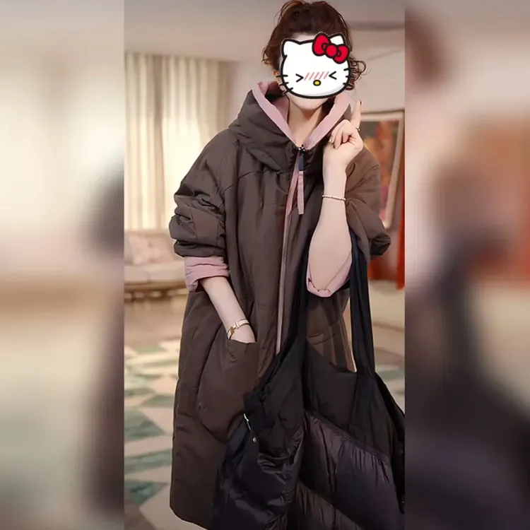 冬季时尚保暖宽松休闲连帽双面穿中长款棉服外套