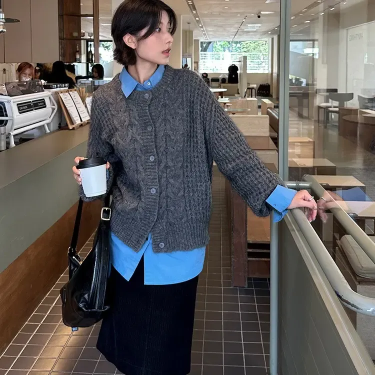 复古扭话秋冬毛衣女2025十三行秋季新款纯色百搭针织外套女上衣