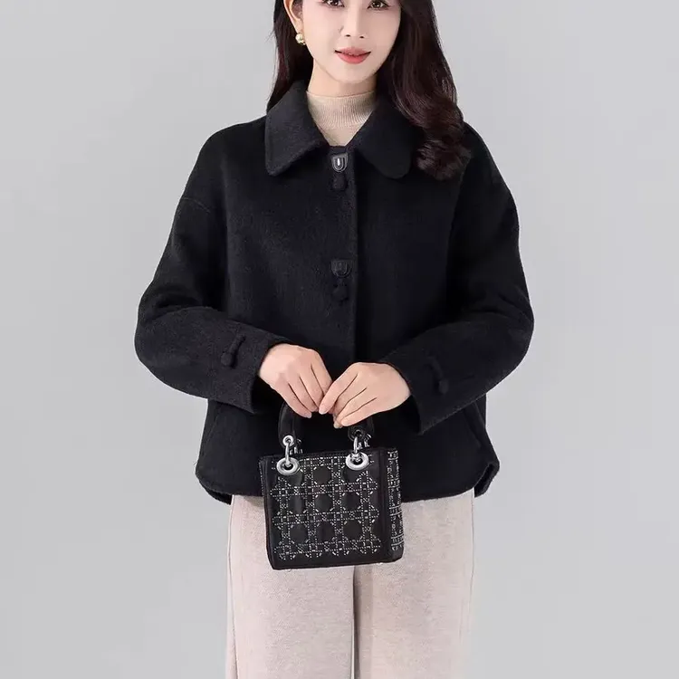 小个子妈妈双面绒外套减龄中年女士红色结婚毛呢大衣秋冬季