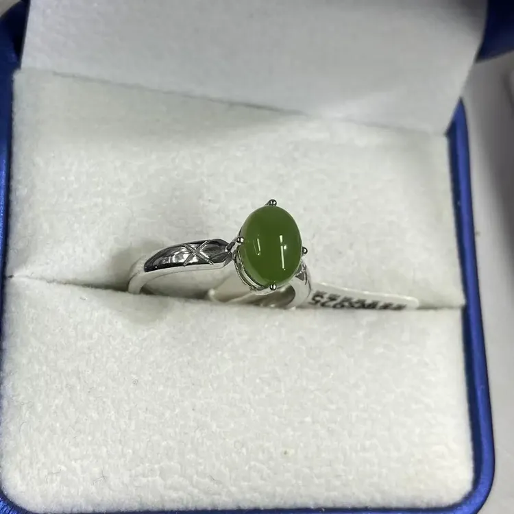 银镶嵌和田玉碧玉活口可调节女简约百搭精致戒指
