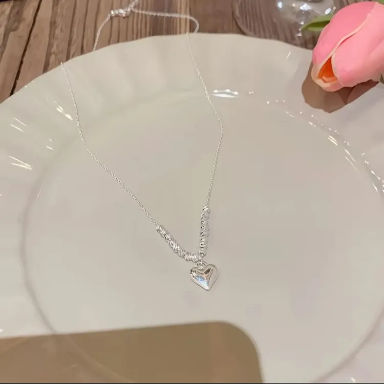 合金项链 碎银子爱心串珠锁骨链女轻奢小众ins潮气质颈链配饰