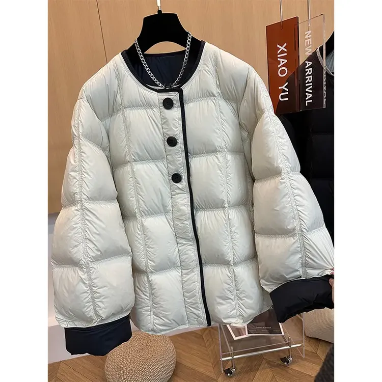 高端欧货冬款高级感拼色时尚宽松圆领外套女装新款保暖百搭棉服