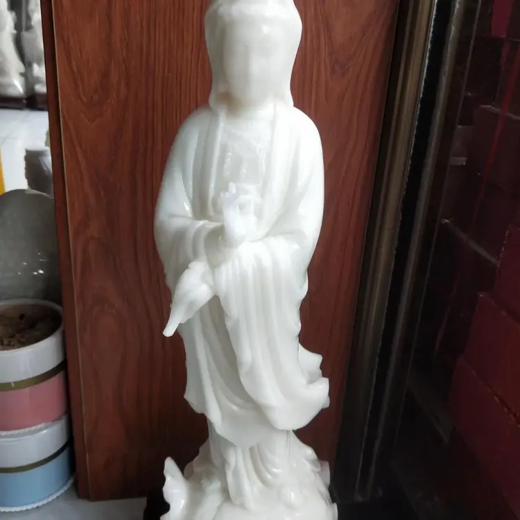 1米天然白玉滴水观音摆件装饰品办公家居客厅送礼人物摆件站立像