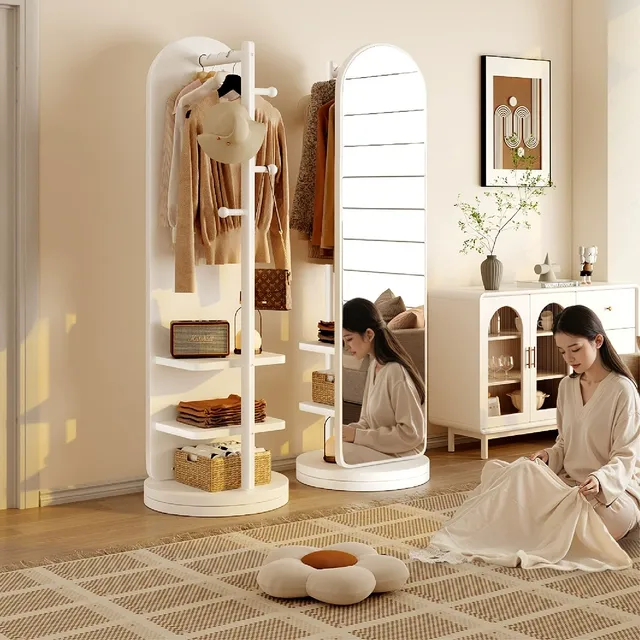 旋转全身镜落地镜家用卧室置物架可挂衣帽架一体穿衣镜大试衣镜子