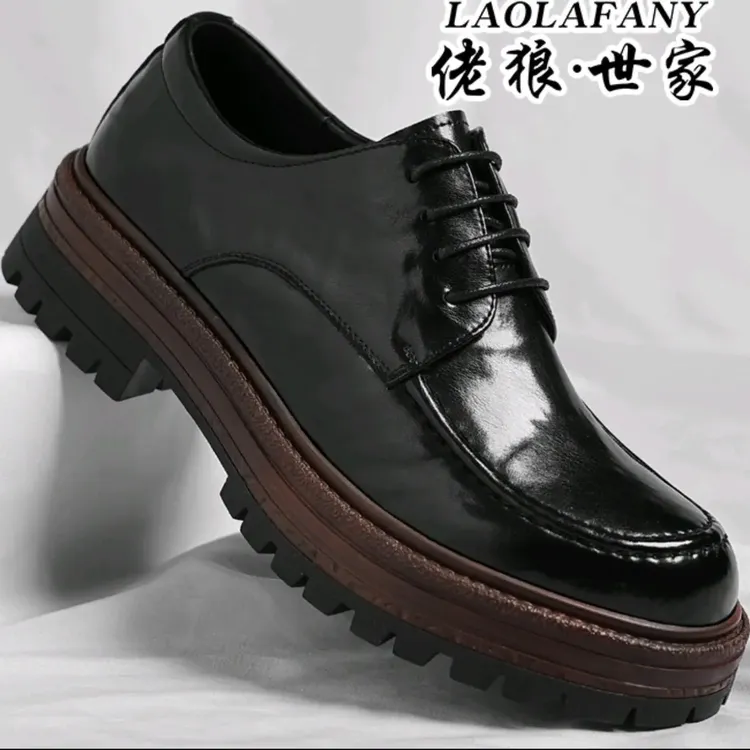 佬狼世家正品英伦男鞋复古港风休闲皮鞋正装大头系带厚底伴郎鞋子