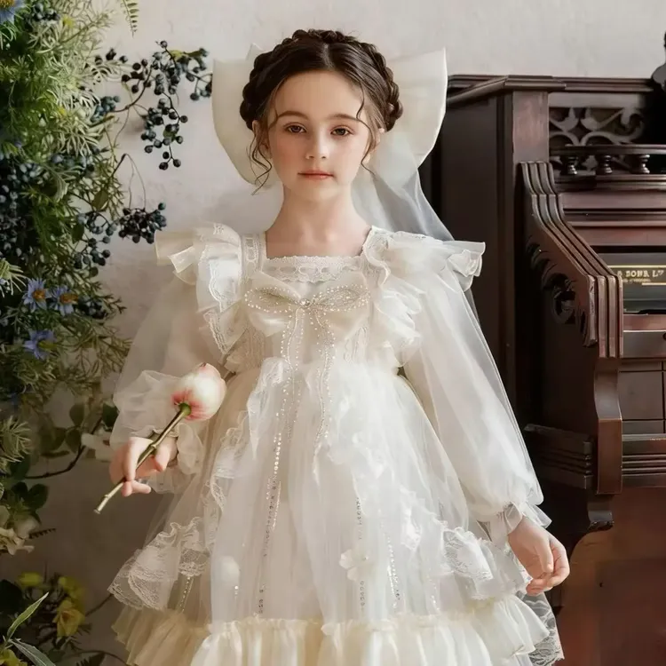 女童春秋长袖卡通风法式公主风蓬蓬纱连衣裙