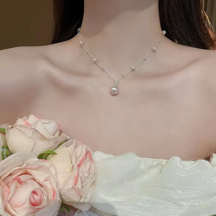 铜合金项链 轻奢珍珠ins链条项链时尚简约玫瑰颈链素款锁骨链百搭