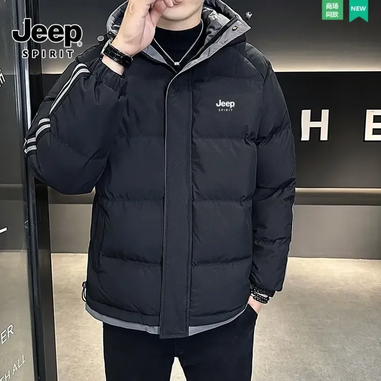 Jeep秋冬季男士短款棉服连帽外套大码棉衣加厚保暖防风休闲运动