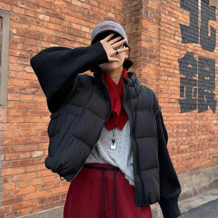 2025年冬季羽绒服90鸭绒拼接加绒加厚款落肩袖拉链常规款宽松型