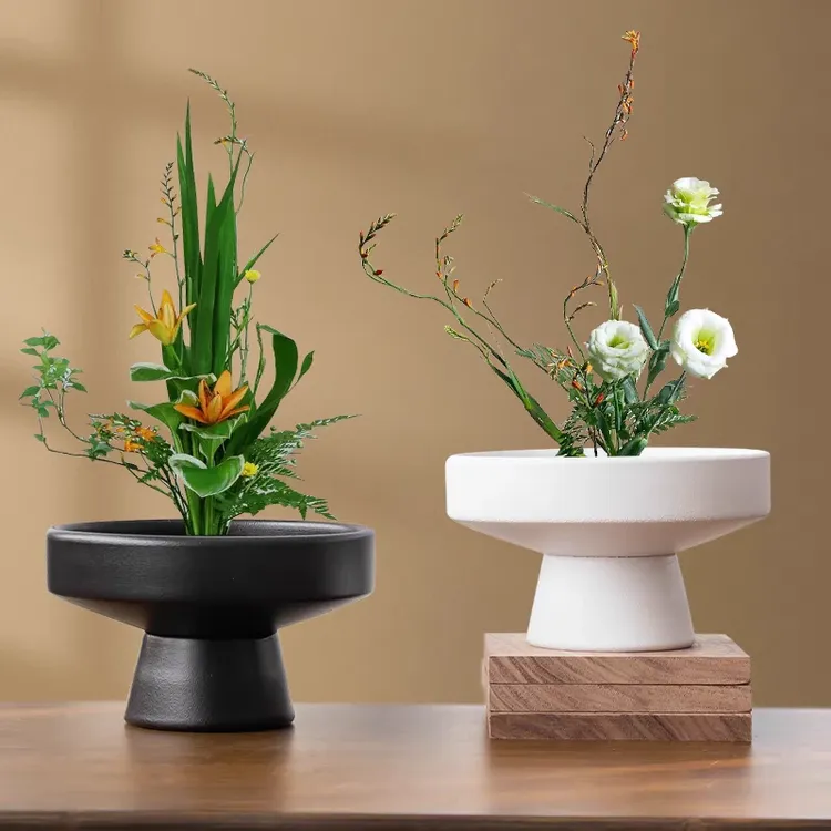 现代日式茶点盘蕨类插花水培花盆陶瓷简约家用米竹苔藓球托盘花盆