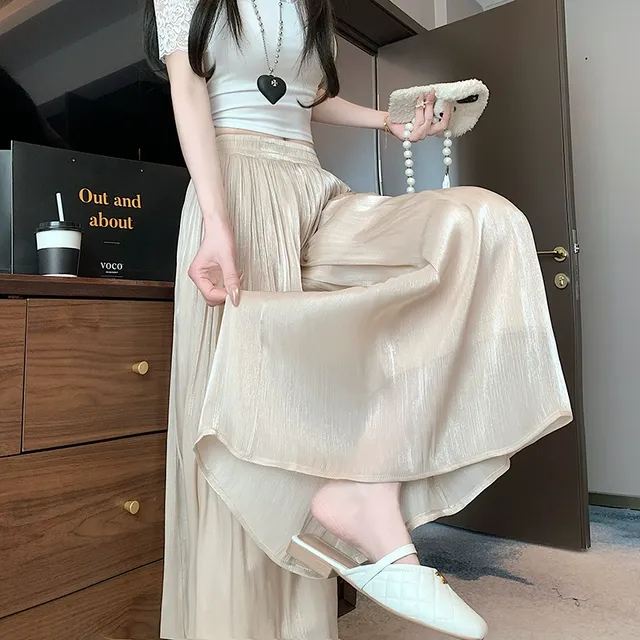 琉璃纱冰丝阔腿裤女春夏新款丝滑垂感百褶a字半身裙轻盈飘飘裤裙