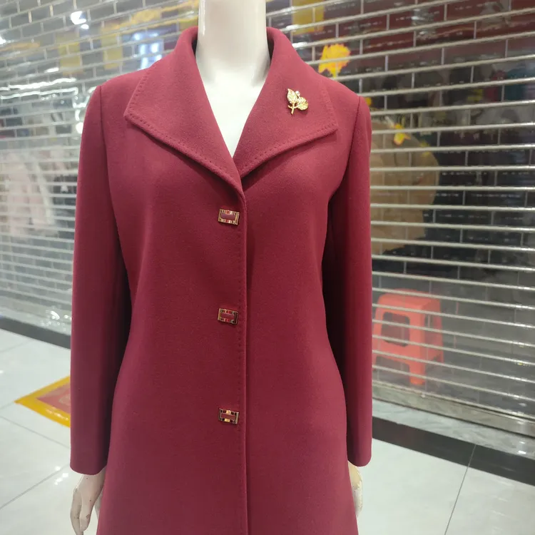 中老年妈妈毛呢大衣女中长款中年西装领呢子外套秋冬厚款