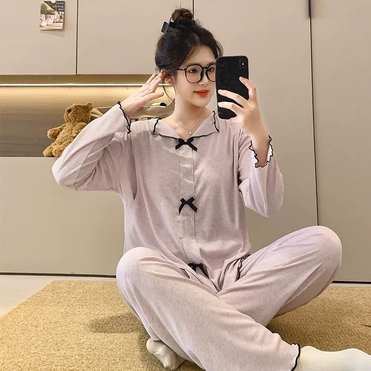 带胸垫哺乳睡衣夏季薄款产后套头月子服产妇孕妇怀孕期大码家居服