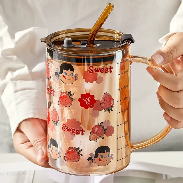 大容量玻璃杯女生吸管杯办公室1000ml水杯带盖高硼硅咖啡杯子茶杯
