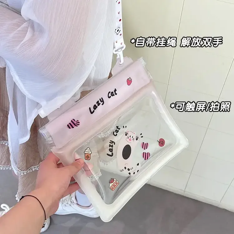 大容量卡通手机气囊防水袋充电宝可触屏透明通用斜挎肩游泳漂流包