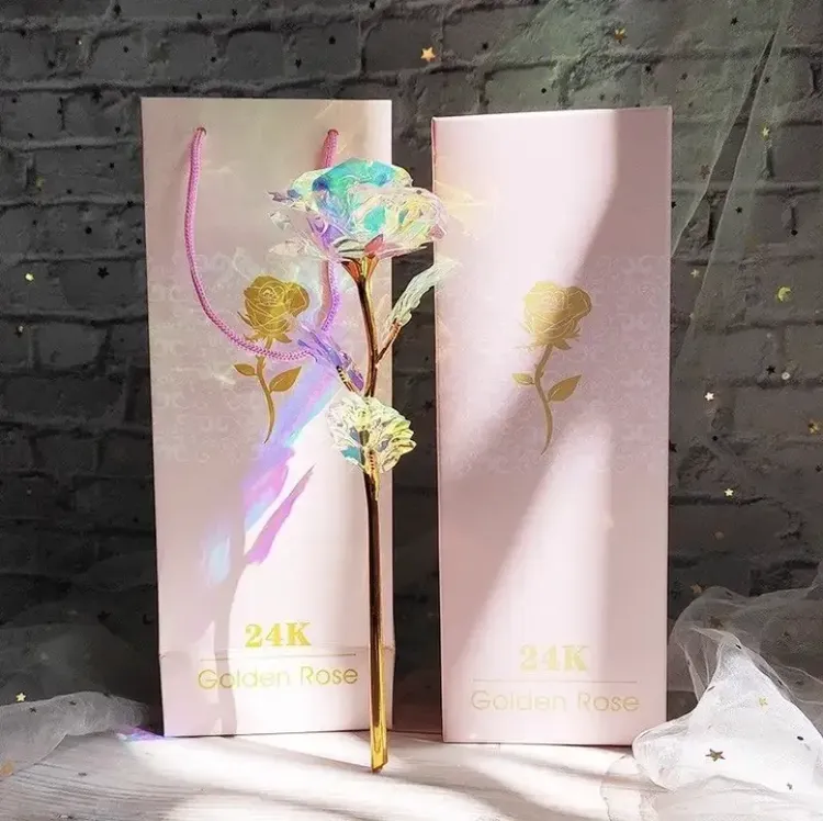 【咕噜】七彩玫瑰花七夕礼物永生花星空彩金玫瑰花烂漫永恒创意玩具