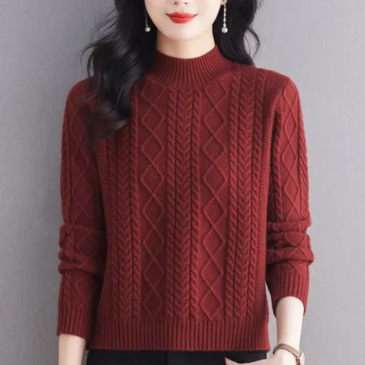 2025新品100女羊绒衫加厚保暖半高领女士中年妈妈宽松显瘦针织毛