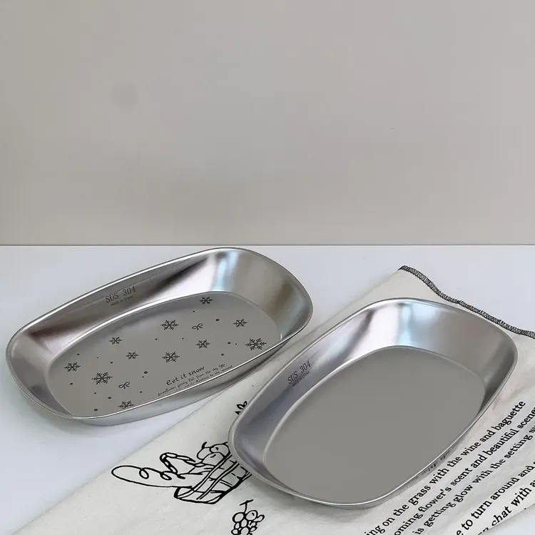 304不锈钢加厚盘子哑光方盘早餐户外水果甜品小吃盘备菜盘餐盘