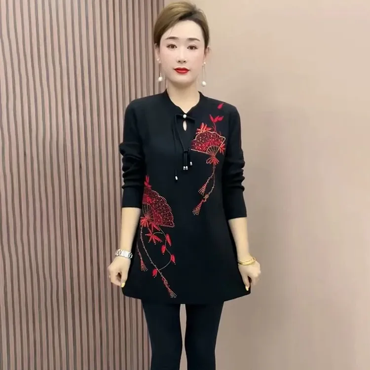 999中国风打底连衣裙秋冬新款毛衣中年妈妈洋气针织衫上衣大版衫