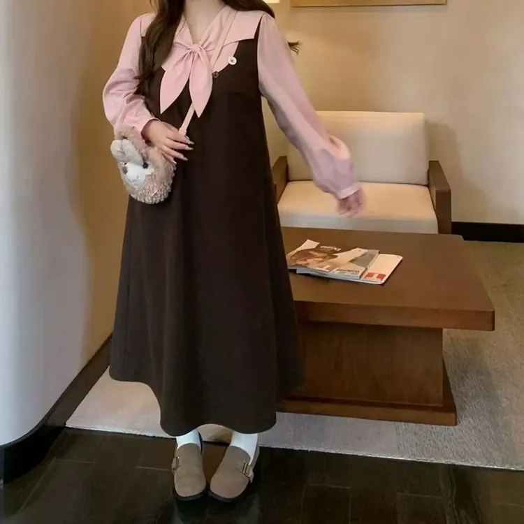 娃娃领长裙秋季常规款大码连衣裙不褪色成人蝴蝶结