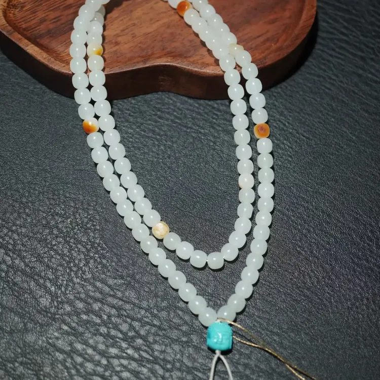籽料白色老型珠项链真皮真色温润细腻男女款时尚百搭