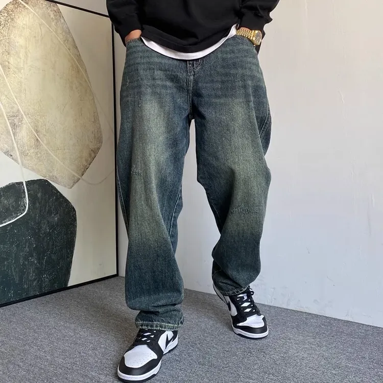 特大码痞帅高端复古重磅加肥加大牛仔裤男直筒宽松百搭锥形阔腿裤