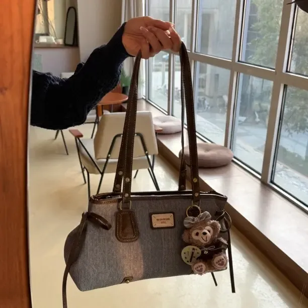 赵露思同款2025秋冬简约大容量牛仔布单肩双肩包包