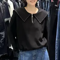 拉链春季秋季短款卫衣翻大领上衣