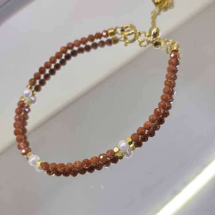 原创设计手链金沙石珍珠搭配时尚多样设计手工小米珠气质