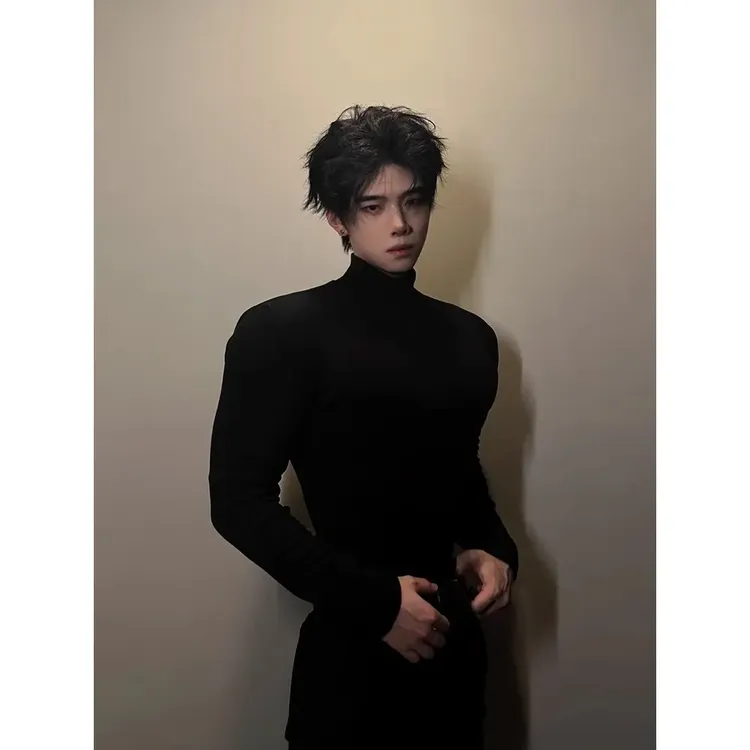 半高领百搭德绒重磅长袖T恤男春秋美式cleanfit潮牌内搭打底上衣