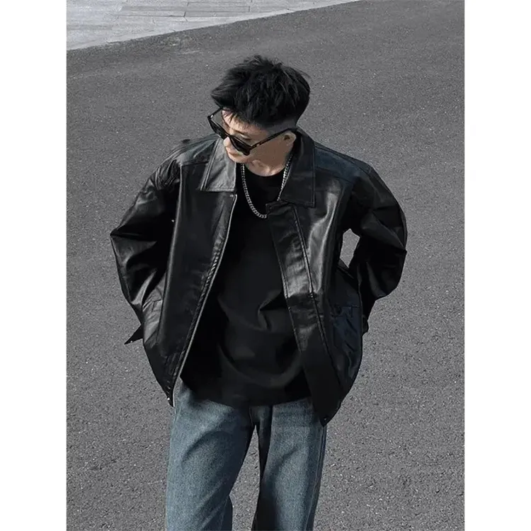 黑色pu皮衣外套男春秋高级感痞帅cleanfit机车服夹克美式短款上衣