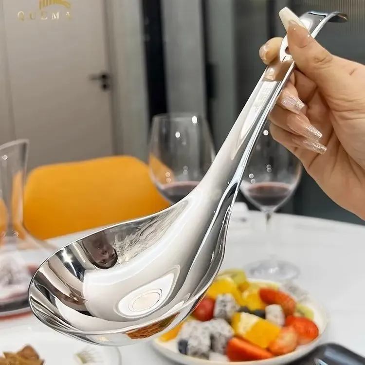 316不锈钢汤勺大号公用盛汤勺子一人一勺家用短柄粥勺加深挂壁勺