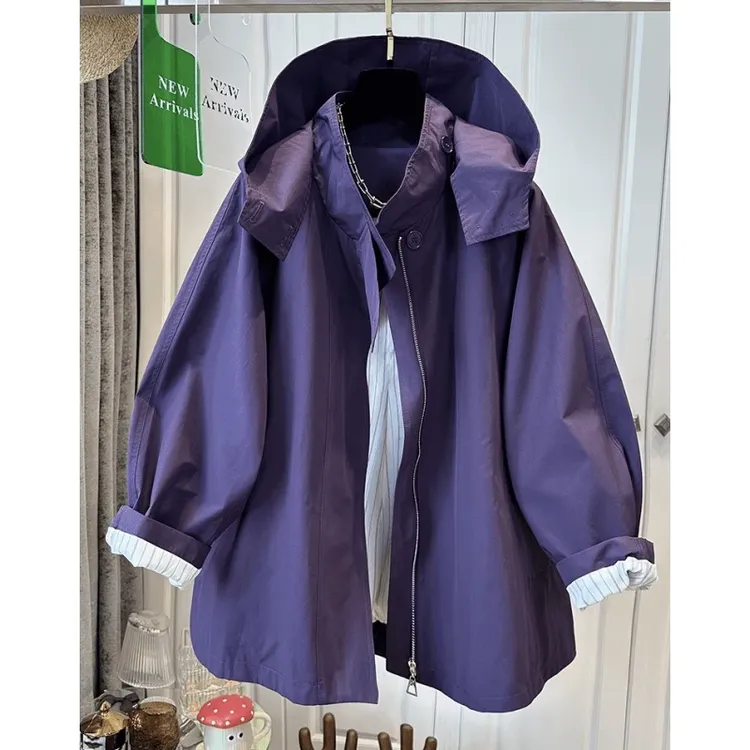连帽宽松休闲纯色百搭特大码300斤春秋时尚新款2025废土风外套