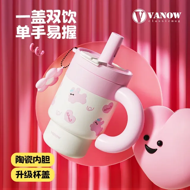 Vanow巧巧保温水杯大容量女2025新款高颜值陶瓷内胆吸管冰霸杯子