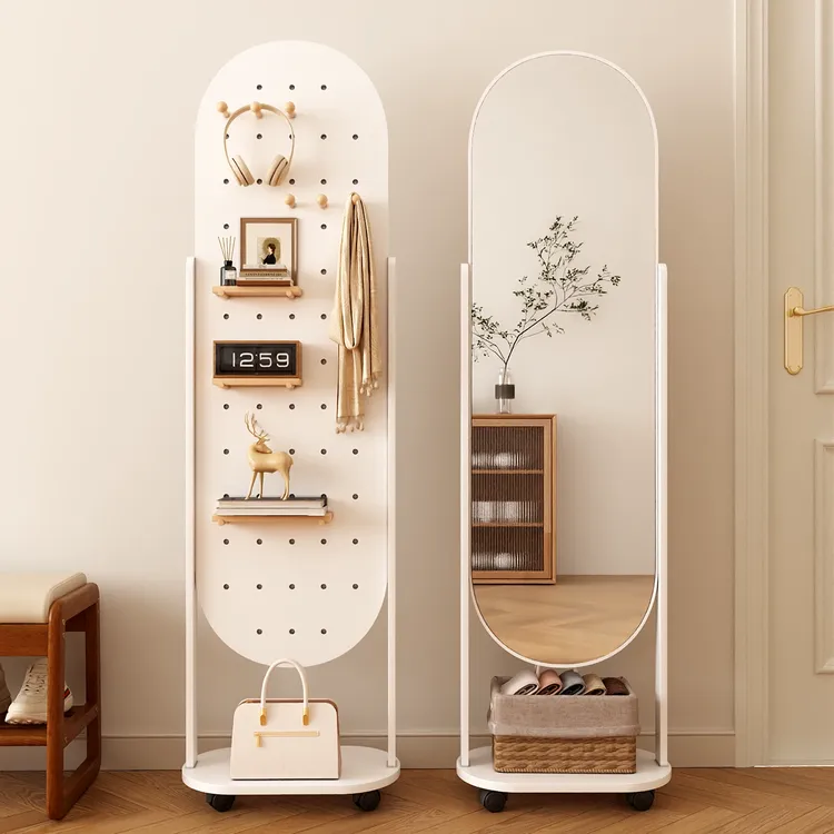 可移动洞洞板穿衣镜挂衣架家用旋转全身镜衣帽架卧室落地镜子一体